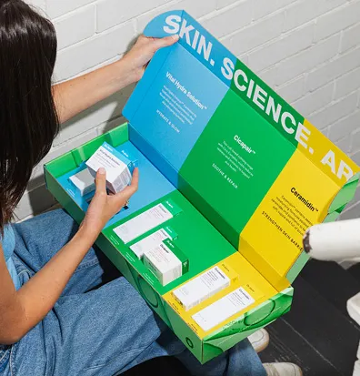 Colorful custom printed skincare kit box with custom dieline inserts